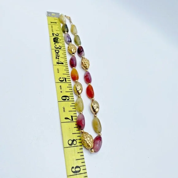 Vintage Napier Lucite Marbled Faux Stone Gold Tone Beaded Necklace Colorful 16" - Picture 7 of 7